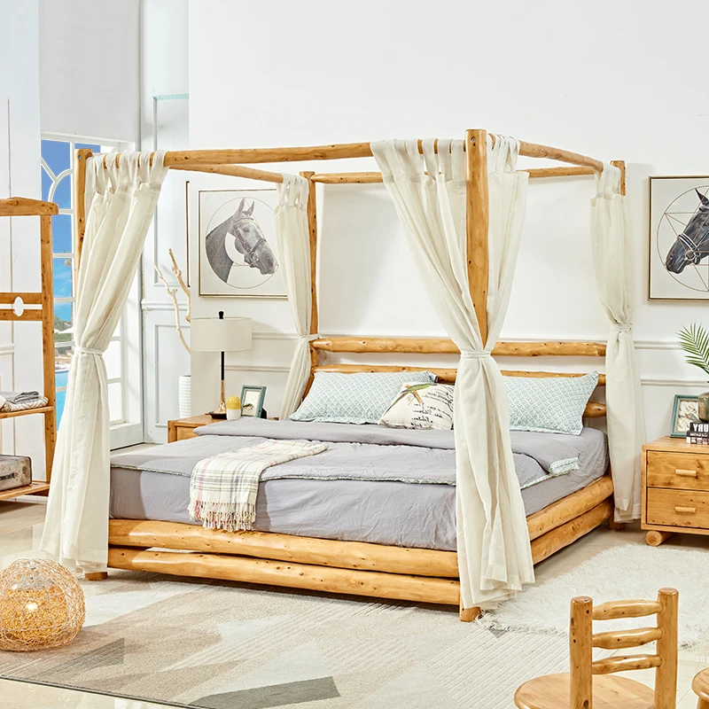 

Кровать из массива дерева с четырьмя плакатами, кровать B & B, Интернет-знаменитость, кровать из массива дерева, подстилка для гор, оригинальная Экологически чистая кровать из массива дерева, двуспальная кровать