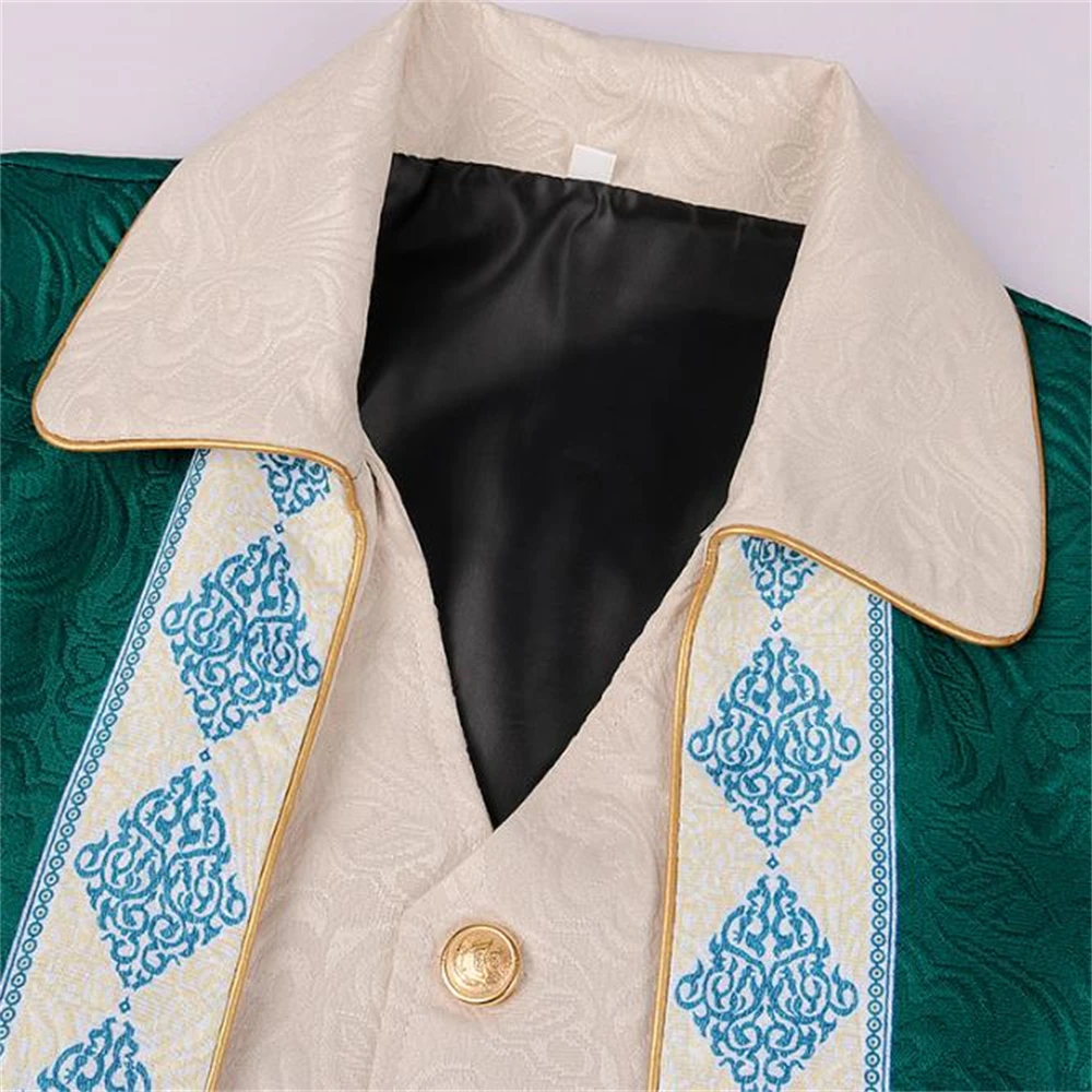 Description Picture 5 of item2024 European American Outerwear Halloween Overcoat Tuxedo Medieval Retro Mid-Length Punk Coat Embroidery Gothic Tretch 4XL