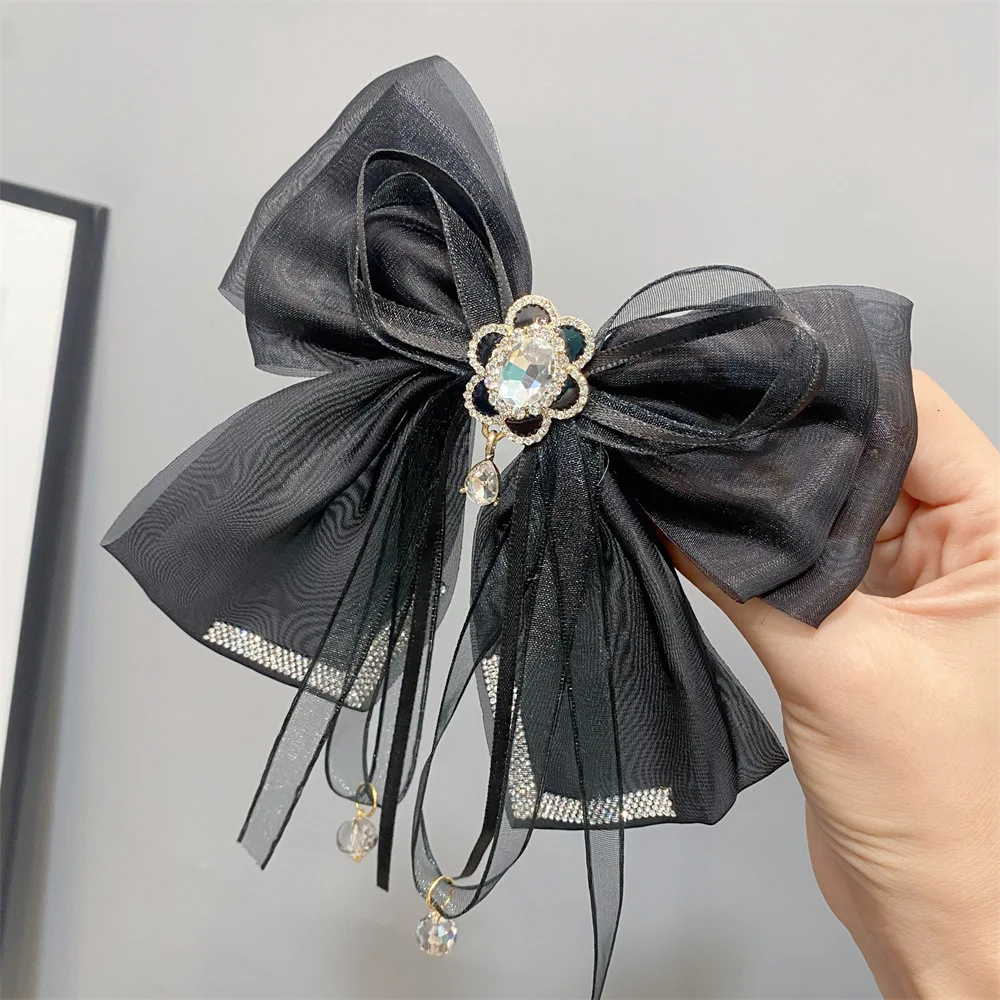 

Crystal Rhinestone Flower Barrette Hair Clip Ribbon Bow Hairpins Hair Pins Women Women Girls Hair Accessories Korean Headpiece