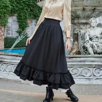 Casual Dual Layer Skirt Button Renaissance Costume Women Back Double Ruffle Long Shirring Skirt Waist Elastic Band Maxi Length - Image 6
