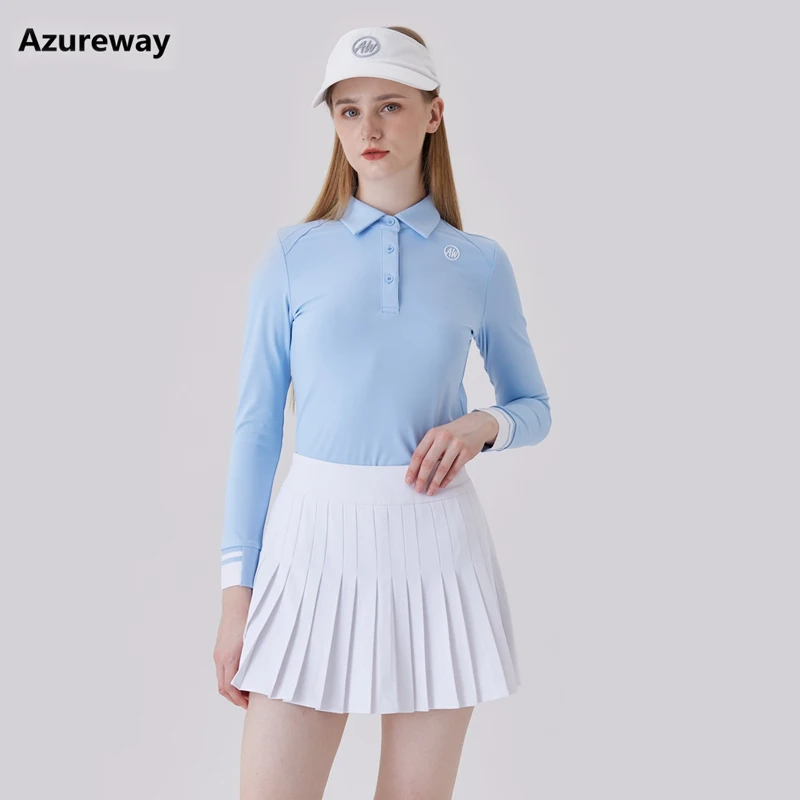 Azureway Golf Women's Dark Green Long-sleeved T-shirt Slim-fit Top Fall/winter Sports Bottoming Shirt Skirt Ladies Golf Wear