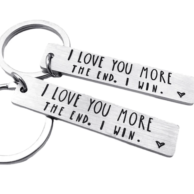 Engraved Keychain Lettering Keychain Couple Keyring, I lOVE More The End Keyring