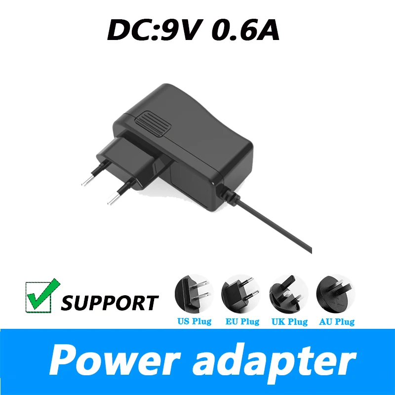 Adaptador de Alimentação dc 9v 600ma Cabo de Alimentação Plug Carregador 9v 0.6a ac 100240v uk Plug au Plug 5.5*2.1 mm Fonte de Alimentação