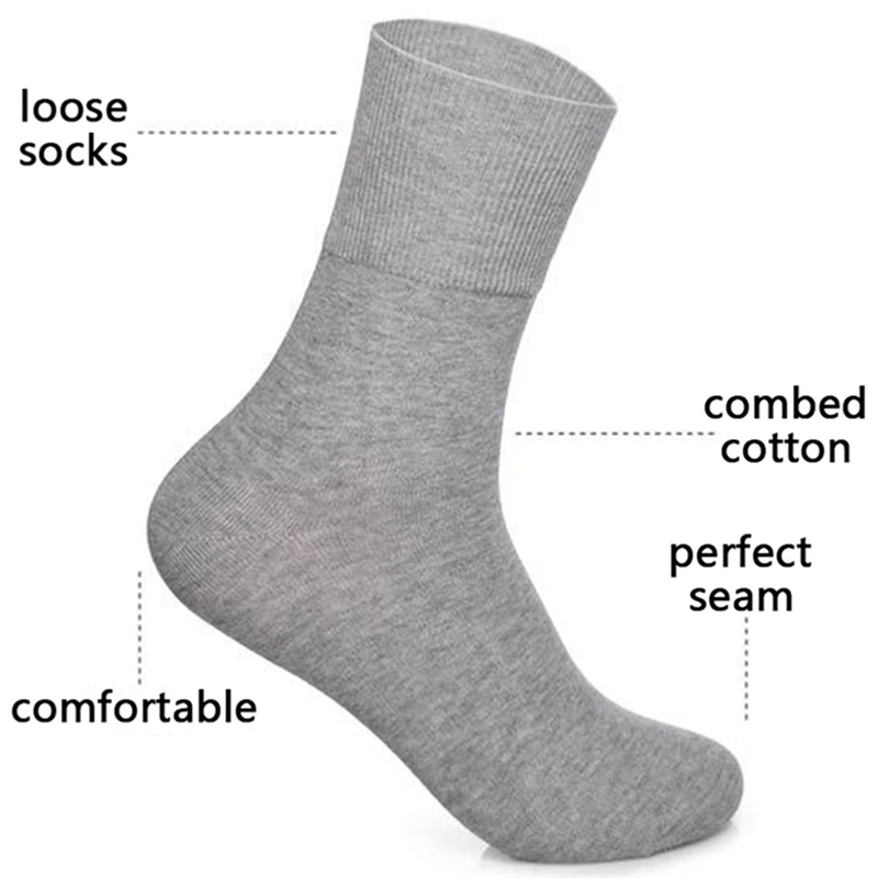 5 Pairs Plus Size EUR 45-50 Cotton Socks Prevent Varicose Veins Mens Diabetics Patients Loose Mouth