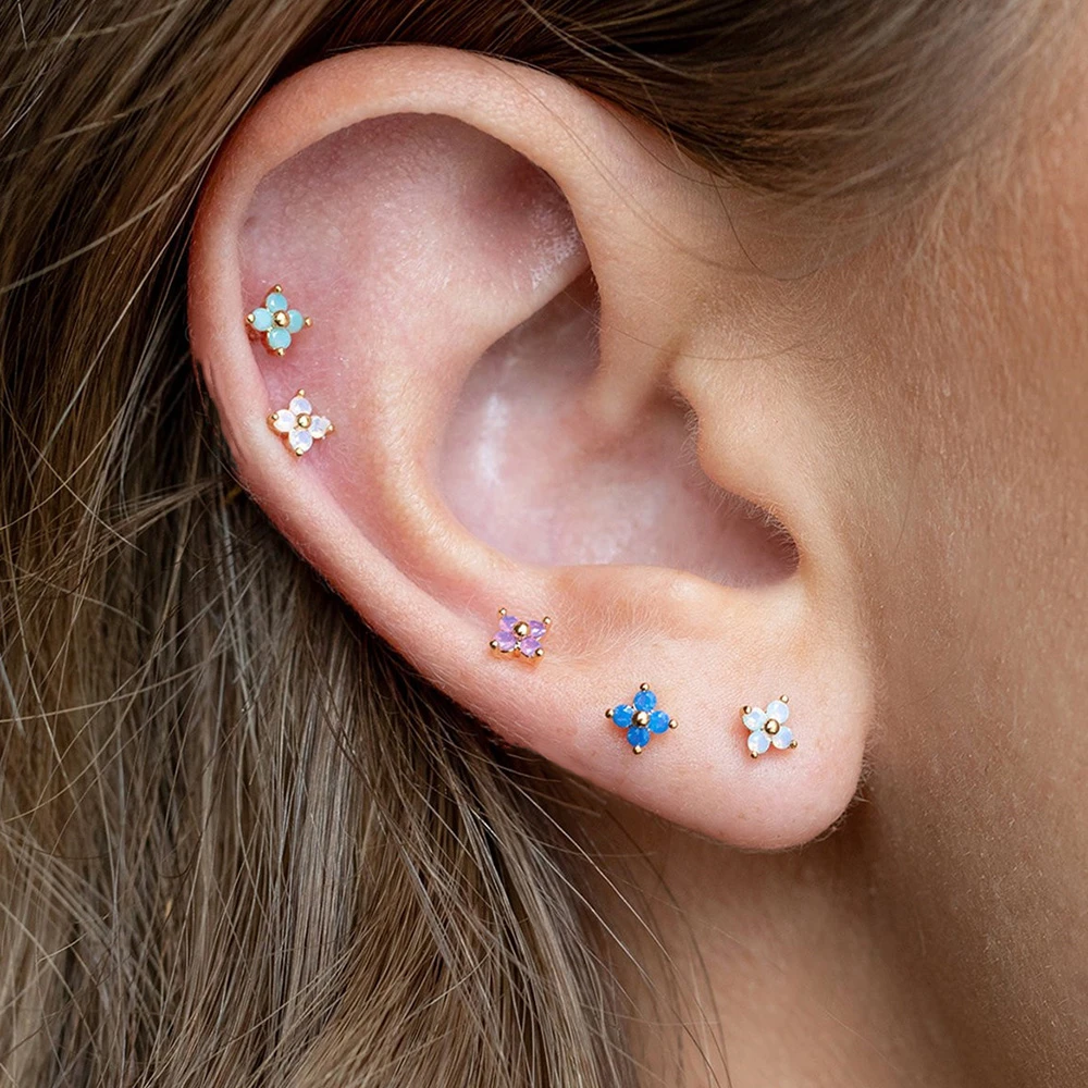Mini de acero inoxidable para mujer, Piercing circonita para cartílago, joyería para Piercing, Tragus, flor pequeña, unidad| | - AliExpress