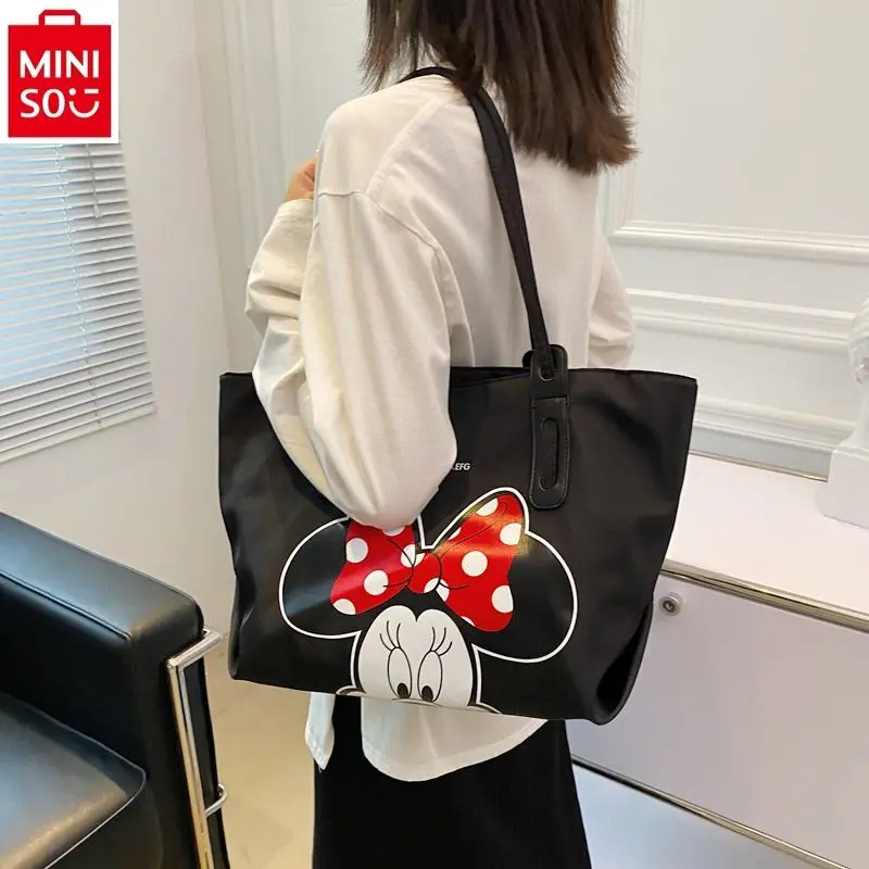 

MINISO large canvas bag women Oxford Tote bag 2024 new autumn and winter handbag Mickey nylon shoulder bag