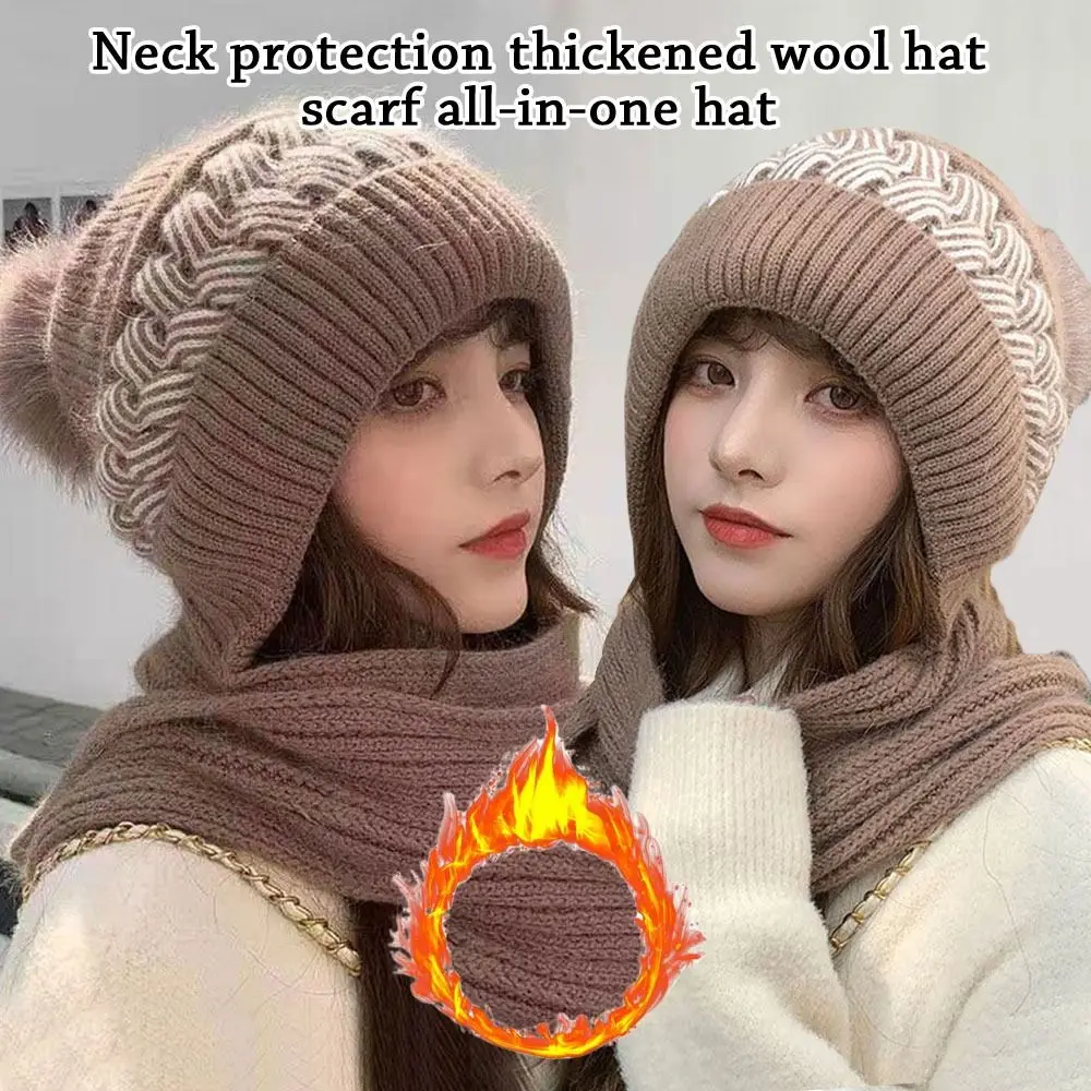 Ear Protection Windproof Cap Scarf winter accessories winter hat set knitted scarf Winter Beanie Hat