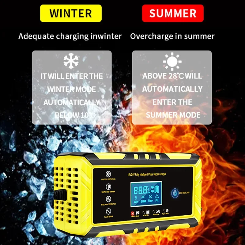 Car Battery Accessories 12/24V Fully Automatic Car Battery Charger 8A Pulse Repair LCD Battery Charger for Car Motorcycle Lead Acid Agm Gel Wet