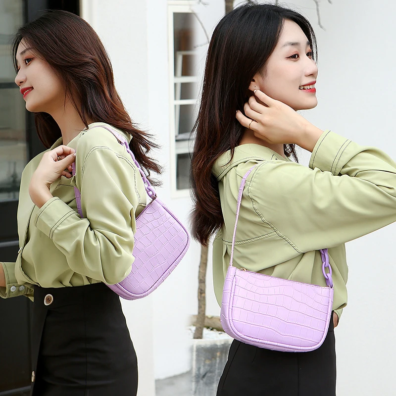 

Women's Fashion Retro Solid Color PU Leather Handbags Shoulder Underarm Bag Subaxillary Bag Casual Women Chain Bag