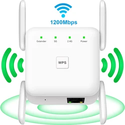 High - Speed Dual - Band WiFi Range Extender with Quad Antenna Design - US Plug