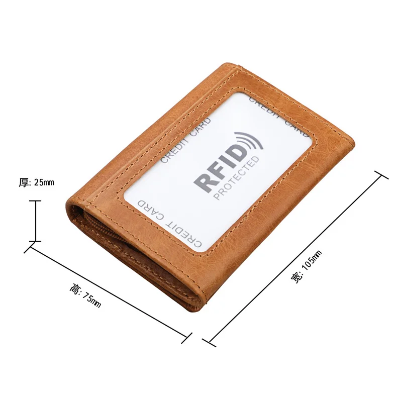 Anti-magnetic Retro Unisex Card Holder Multi-card Genuine Leather Wallet with Snap Multifunctional 2 Fold Coin Purse with Zipper