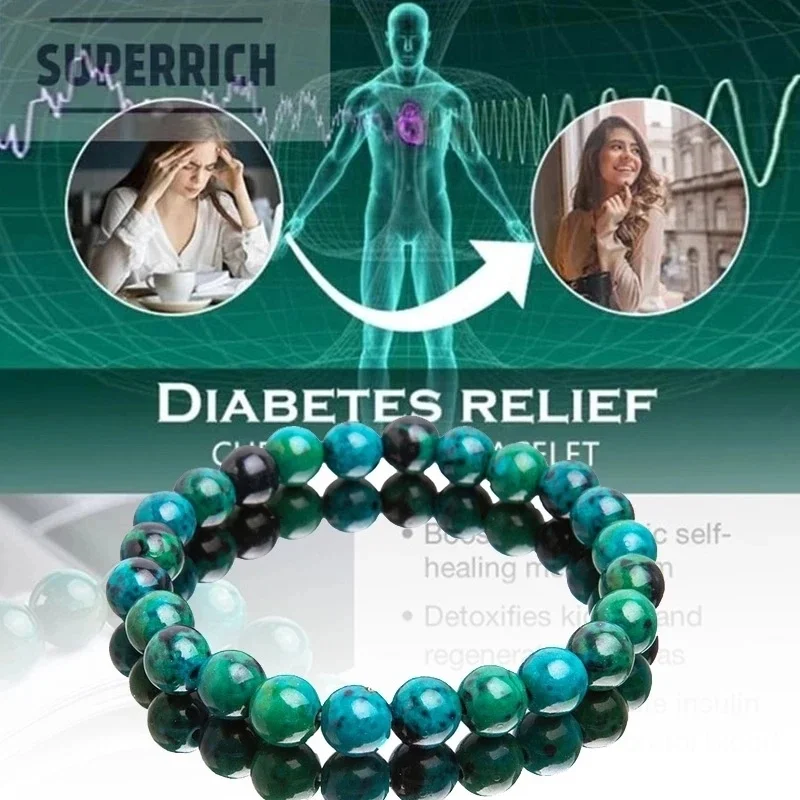 Chrysocolla Malachite Bracelet Women Men Natural Stone Beads Bracelet Round Diabetes Relief Healing Lose Weight Jewelry