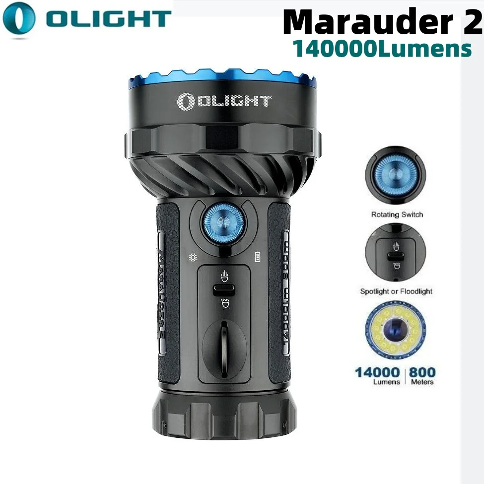 Olight Marauder 2 Torcia Potente Torcia 800 Metri Di Lunghezza Throw14000 Lumen Usb-C Batteria Ricaricabile Ipx8 Lanterna Incorporata