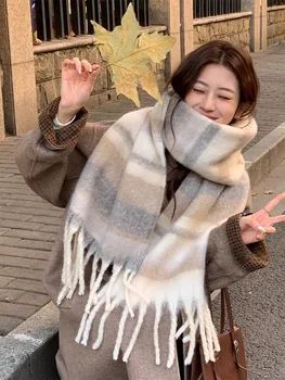 Winter Scarf for Women Cashmere Warm Plaid Pashmina Scarves Blanket Wraps Female Thick Soft Bufanda Tassel Shawl Long Poncho