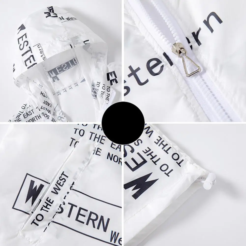 Sun Protection Coat Men's Sun Protection Hooded Jacket with Quick Drying Technology Zipper Placket Letter Print Long for Fishing