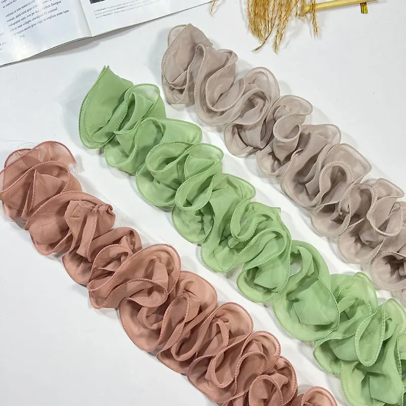 2/3/5 Yards Plissee Perle Chiffon Spitze 3D Pilz Rand Trim DIY Kleidung Kragen Manschetten Zubehör S Form Rüschen Band Stoff – Detail 5