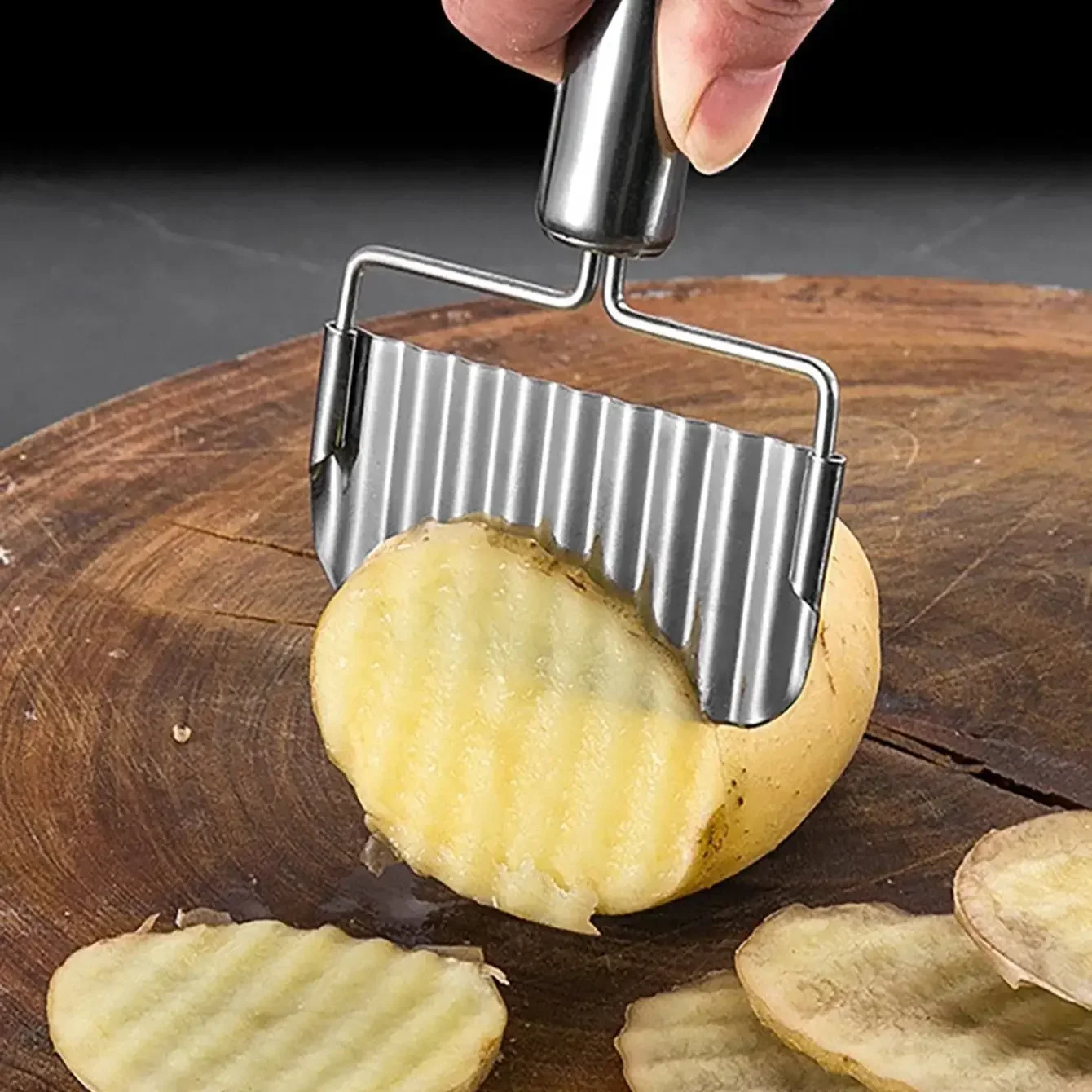 1PC-Stainless Steel Spike Potato Cutting Multifunctional Home Kitchen Vegetable Cutter French Fries Wave Knife Fancy Slicer