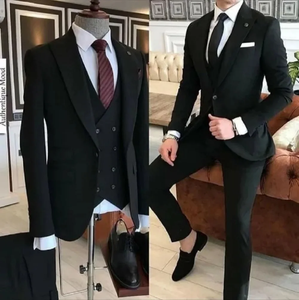 Grey Slim Fit mens suits 3 Pieces Tuxedos Groom Wedding Men Suit Tuxedo Terno Masculino De Pour Hommes Blazer(Jacket+Pants+Vest)