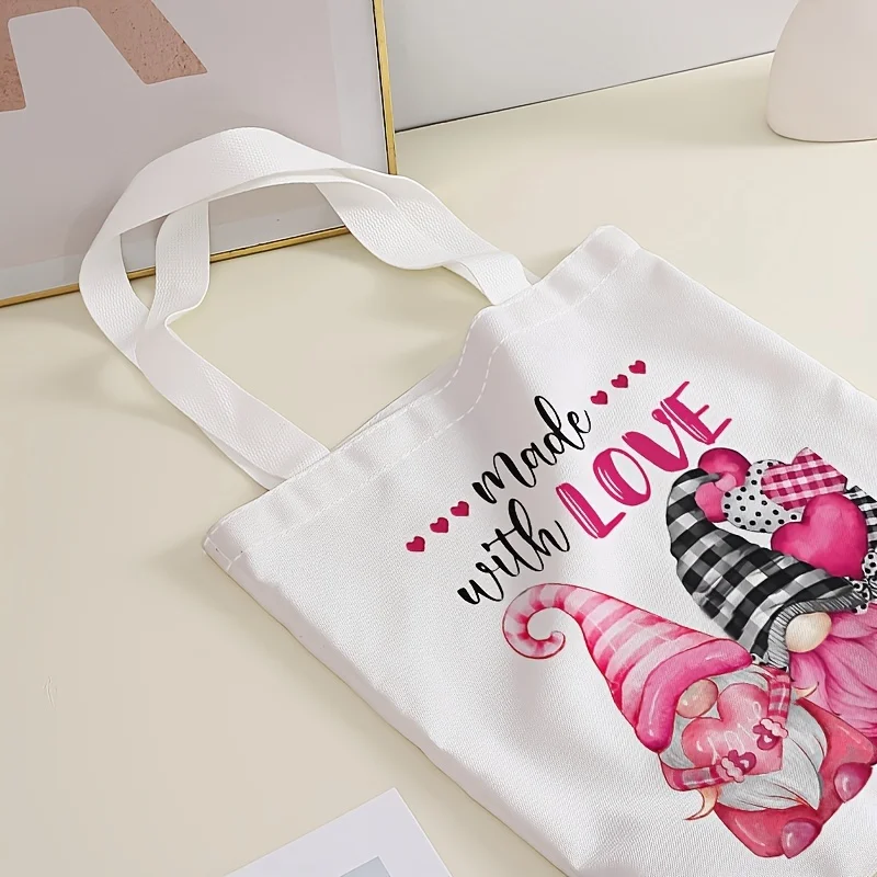 1pc，Dwarf pattern printed casual handbag, reusable fashionable backpack, multifunctional handbag, canvas shopping bag