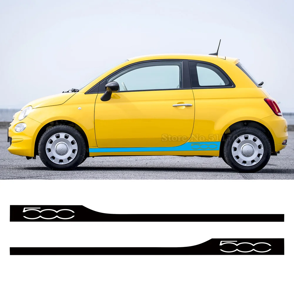 2Pcs Car Door Side Stripes Gonna Adesivi Auto Body Vinyl Kit Decalcomania Per Fiat 500 Abarth 595 695 500C 500E Decorazione Esterna