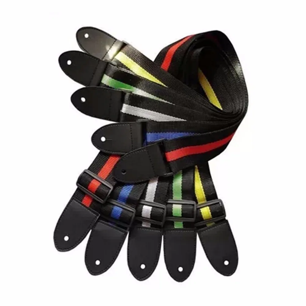 130cm Adjustable Durable Nylon Guitar Strap Electric Acoustic Bass Guitar Strap Ukulele Belt With PU Leather Ends