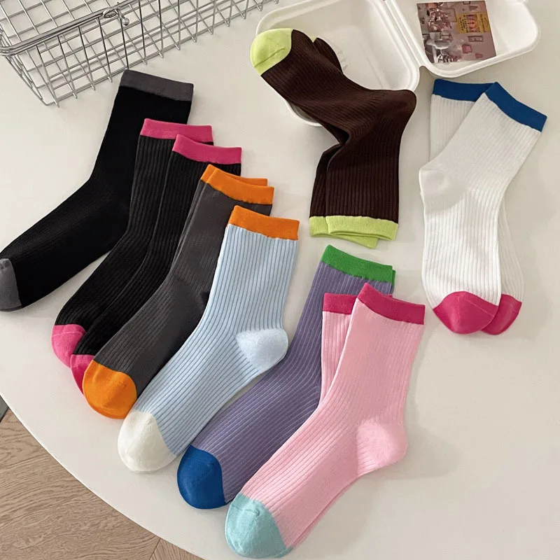 

Candy Color Girls Sweet Cotton Socks Korean Knitting Breathable Short Socks Color Matching Casual Harajuku Streetwear Long Socks