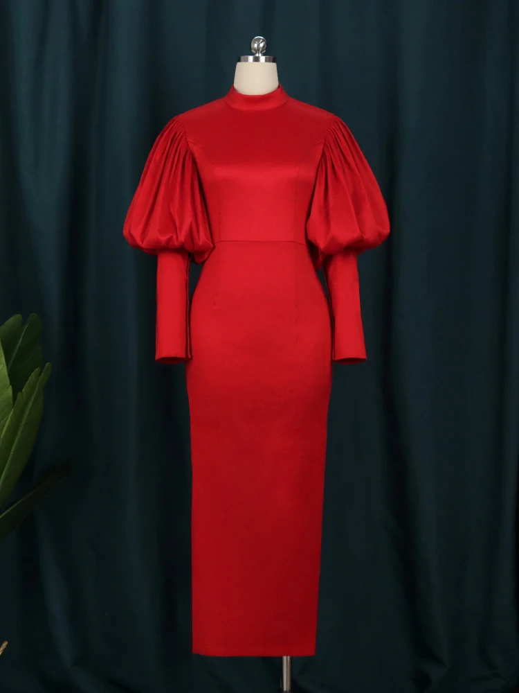 Women's Pleated Satin Maxi Dress - Long Lantern Sleeve Party Dress (Rose, Small) - View #6