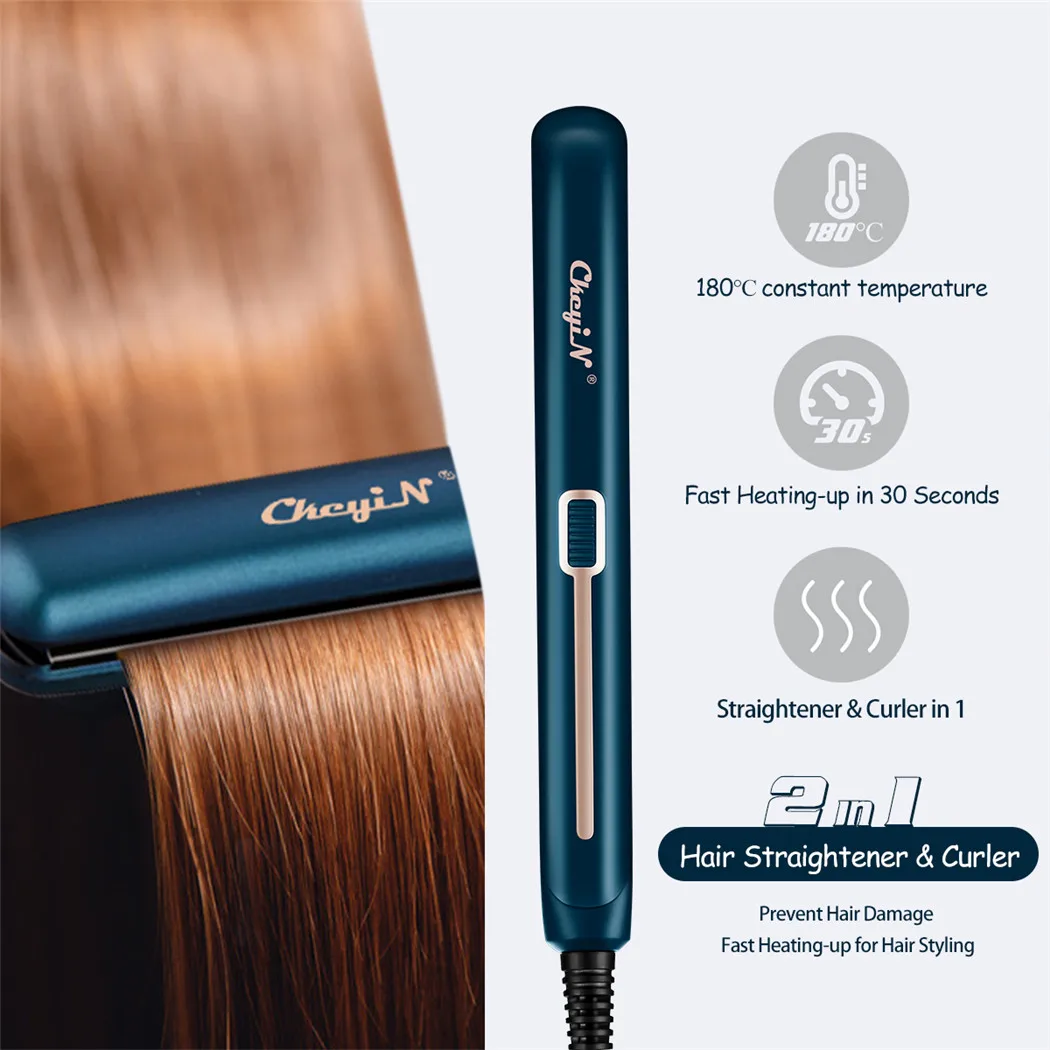 CkeyiN Mini Hair Flat Iron 2 in 1 Hair Straightener and Curler Portable Straightening Iron Constant Temperature 2