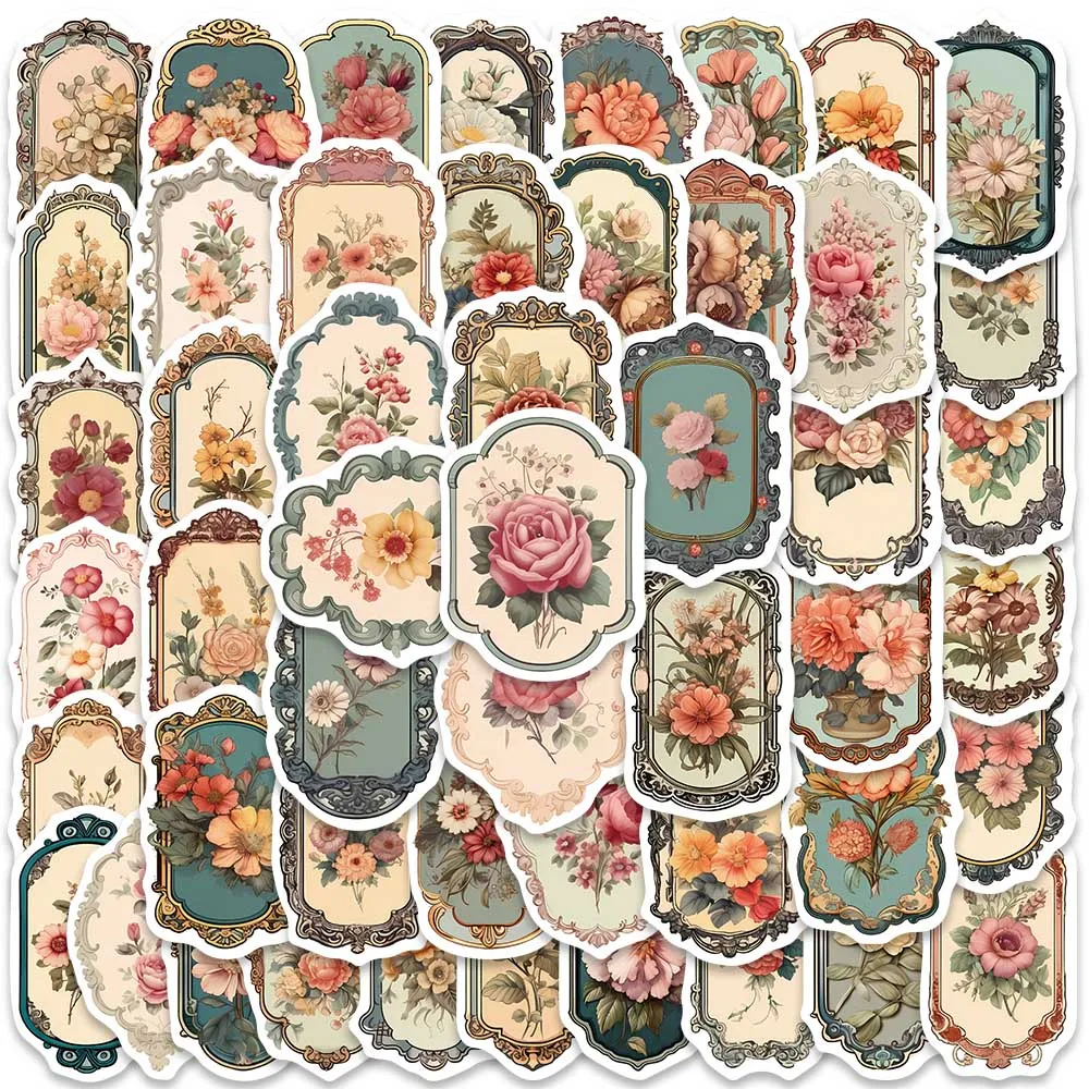 50pcs Retro Flowers Aesthetic Graffiti Stickers For Luggage Guitar Skateboard Bicycle Car Waterproof Vinyl Laptop Decals