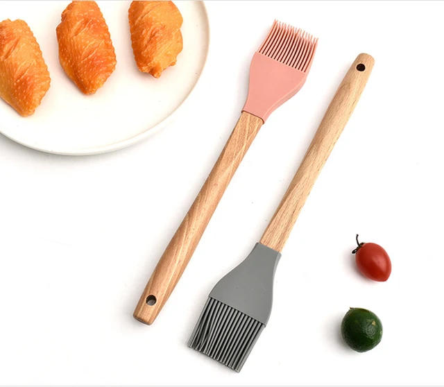 Silicone BBQ Brush Wooden Handle Pastry Brush Basting Brush Kitchen Tool  Cooking