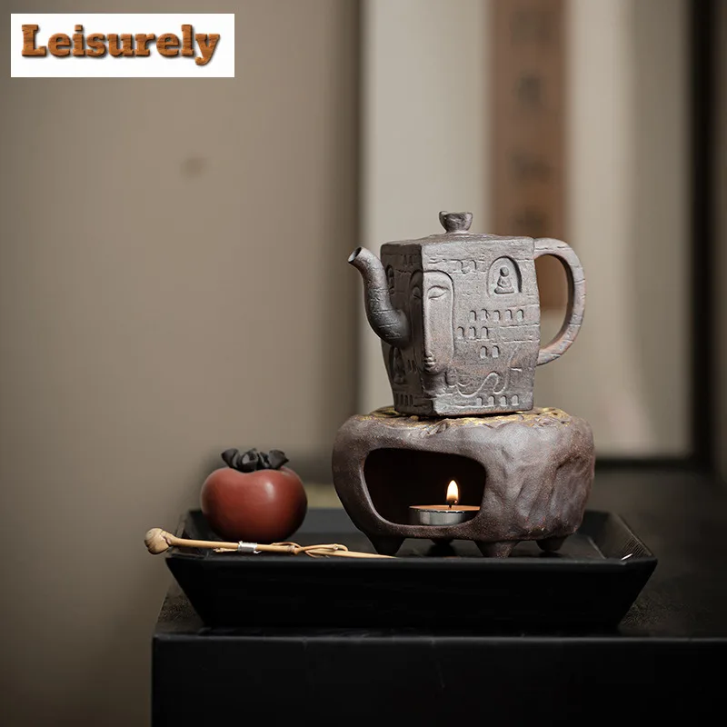 Retro Gilded Old Rock Mud Tea Warmer Holder Candle Heater Stove Kettle Stand Baked Milk Jar Carbon Furnace Drinkware Supplies