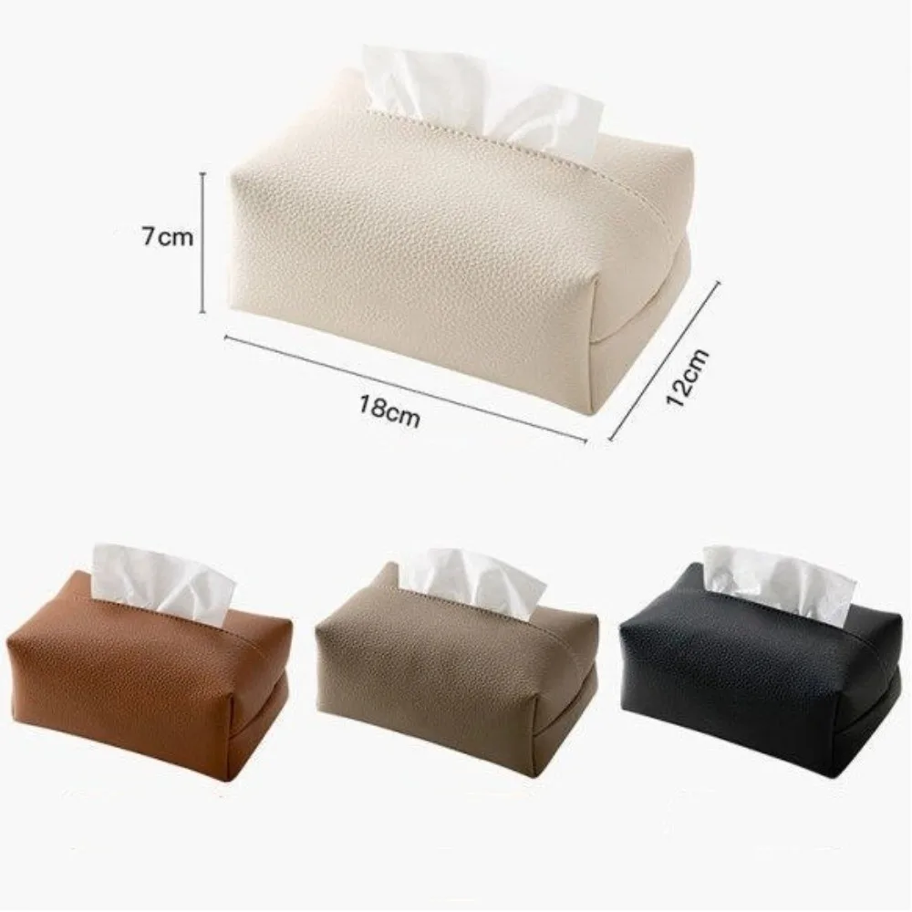 Artificial Leather Tissue Box Square Design Solid Color Tissue Storage Box Desktop Decoration Dustproof Tissue Paper Storage Bag