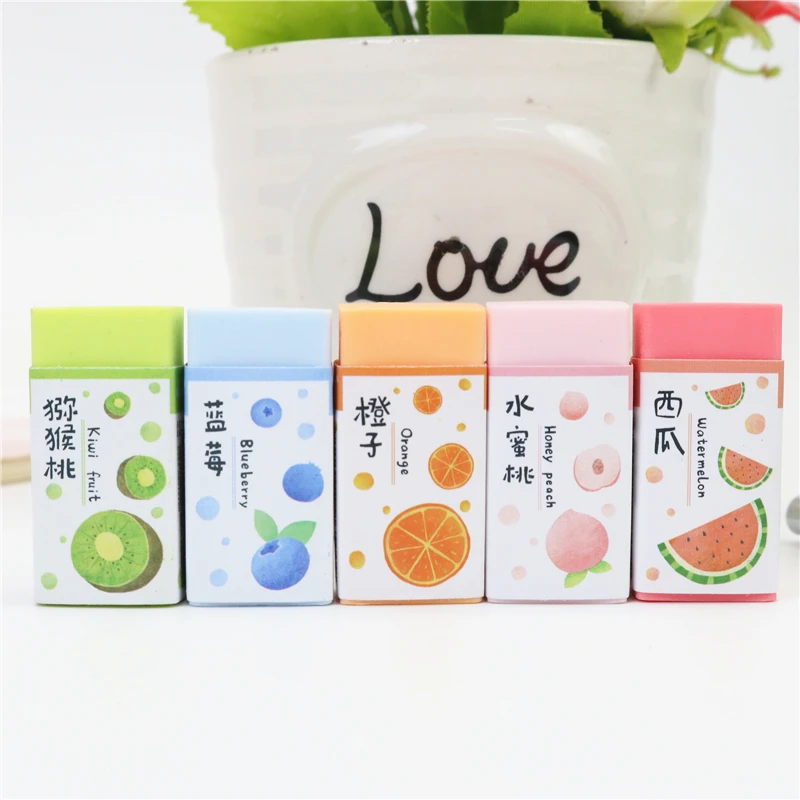 5PCS cute fruit Erasers Student Stationery Candy Colored Pencil Eraser Wipe clean without hurting the paper pencil eraser