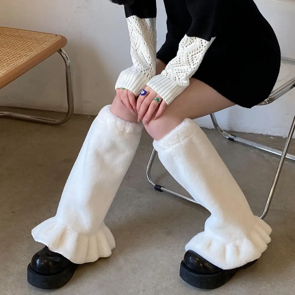 

Fur Leg Warmers Boot Cuffs Long Warmer Japanese Harajuku JK Lolita Socks Boho Sock Sets Thigh Garter Winter Leg Long Socks