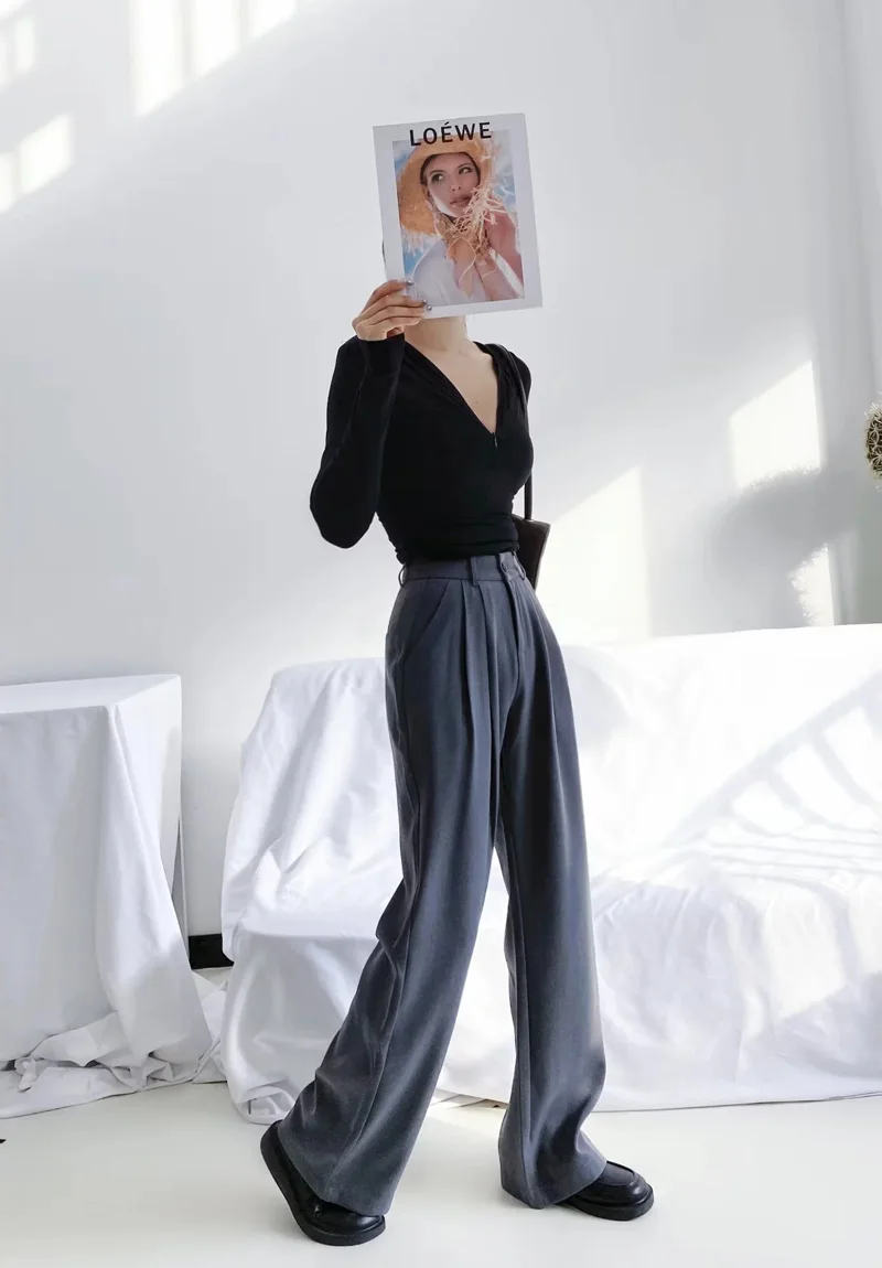 Women Slouchy Pleat Details Tailored Trouser