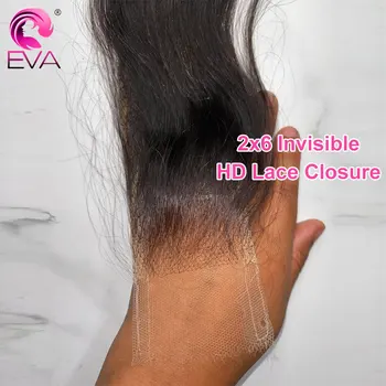 Eva Hair 2x6 HD Lace Closure Invisible HD Lace Melt Skins Human Hair Closure Pre Plucked 6inches Deep Part Natural Black Closure 1