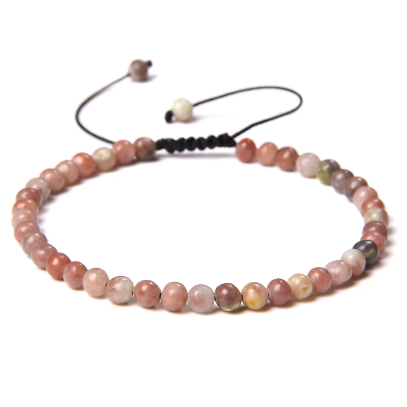 Bracciale Regolabile Con Perline Di Pietre Naturali 4mm E Accenti Oro - Fatto A Mano In Granato, Ametista, Quarzo Rosa, Regalo Per Donna