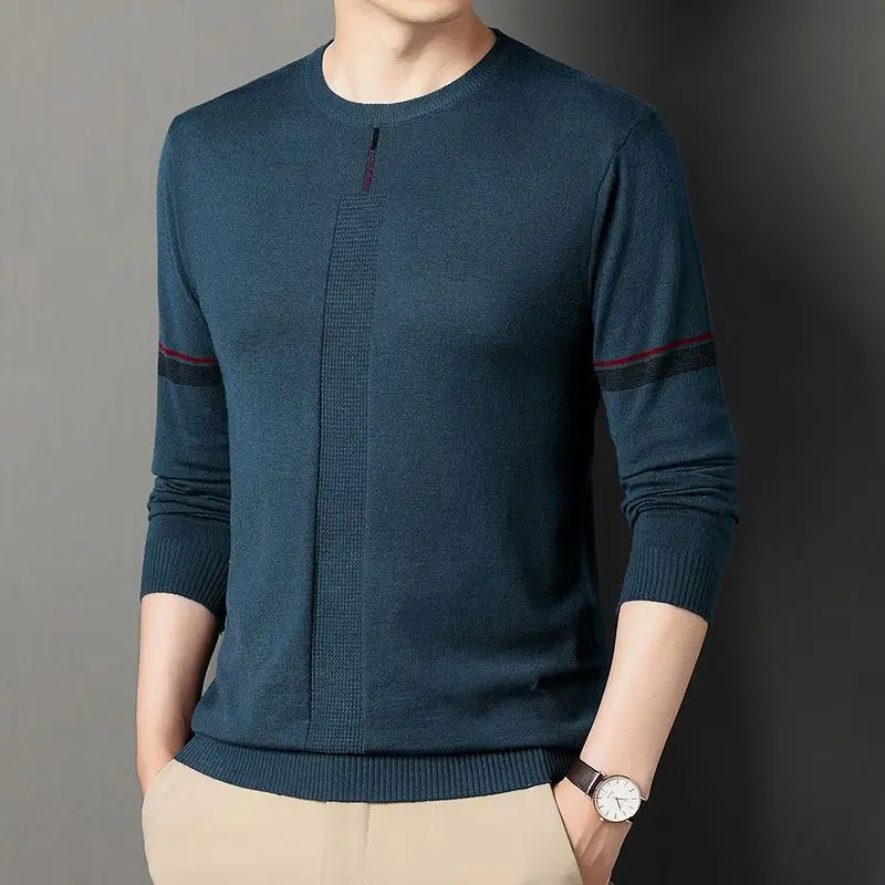Spring Autumn New Solid Color Fashion Long Sleeve Sweater Man High Street Casual Slim Youth Pullovers Men All-match Thin Tops