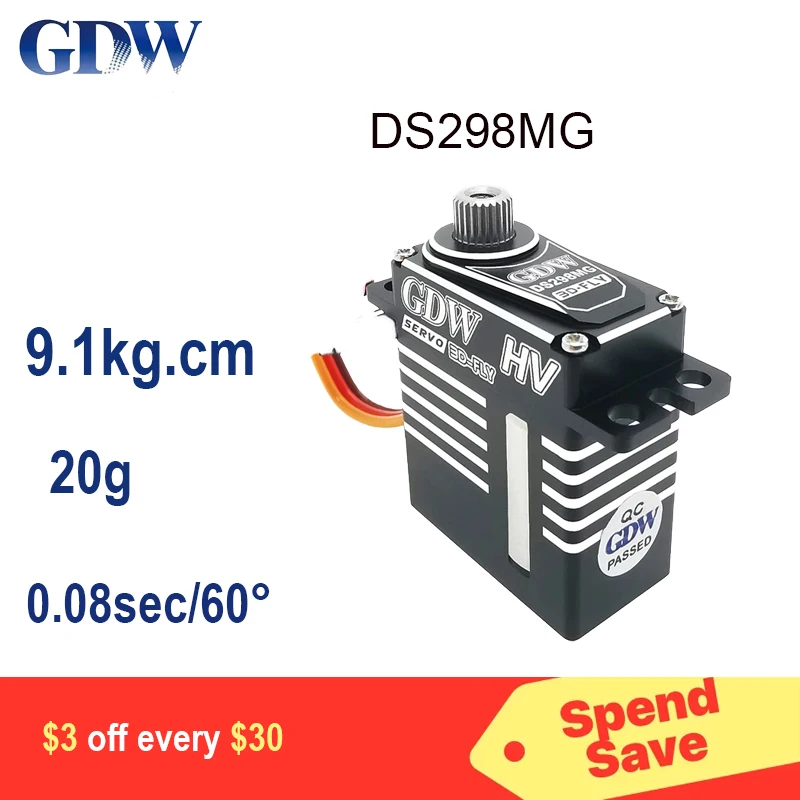 

GDW DS298MG 9.1kg 20g Micro High Torque Robot Servo 30E Fixed-Wing Drone High Performance Fast Digital Servo For RC Airplanes