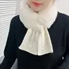 2024 Women Winter Scarf Wool Knit Cross Fur Collar Scarf Outdoor Warm Neck Warmer Fashion Thicken Faux Rabbit Fur Scarf Shawl