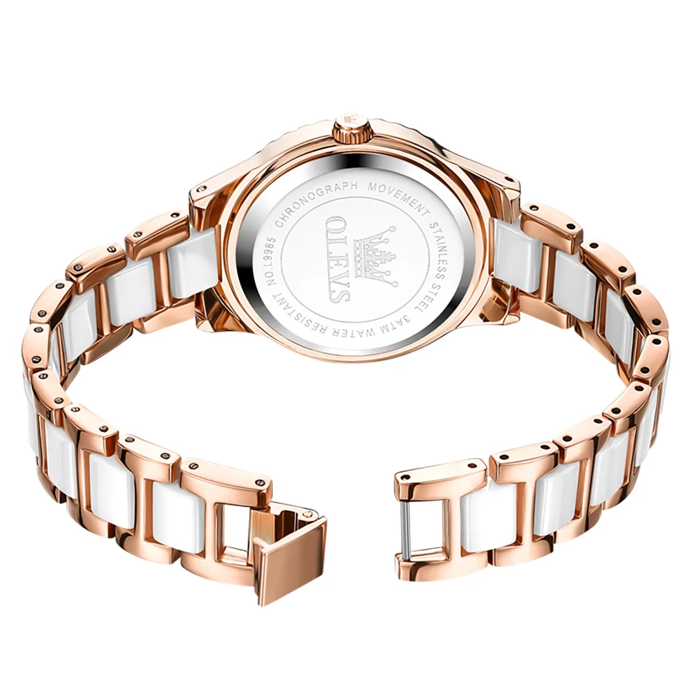 OLEVS Ceramic Women Watch Luxury Brand 2024 Elegant Ladies Watches Rose Gold Clock Wrist Watches For Women relogio feminino