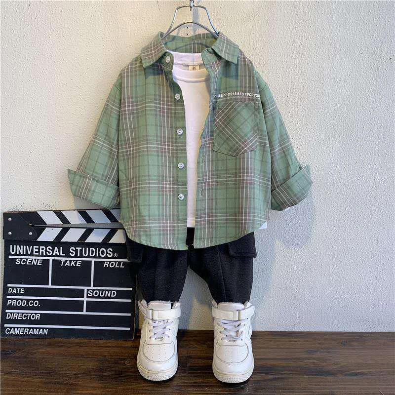 Boys' Shirts Spring And Autumn Cotton Material Children's Plaid Long-sleeved Shirts Casual Thin Coats