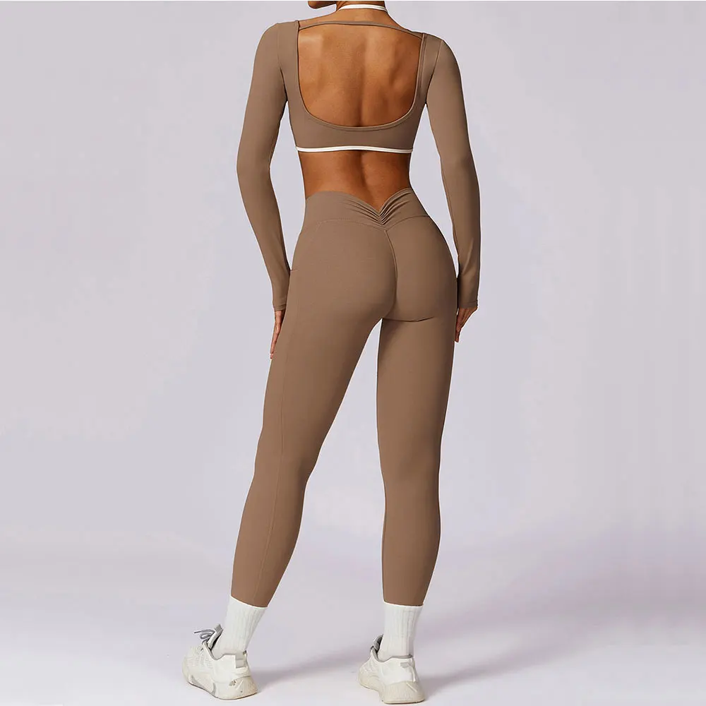 Yoga Jumpsuit Set Yoga Set 2PCS Women Sportswear Push Up Workout Clothes Athletic Wear Gym Legging Fitness Bra Crop Top Long Sleeve Sports Suits