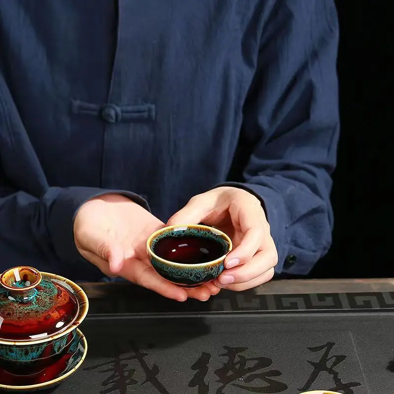 1pcs Kung Fu Tea Cup handmade Crackle Glaze Travel Tea Bowl Chinese Porcelain Teacup Sets Ceramic yaobian China tea set