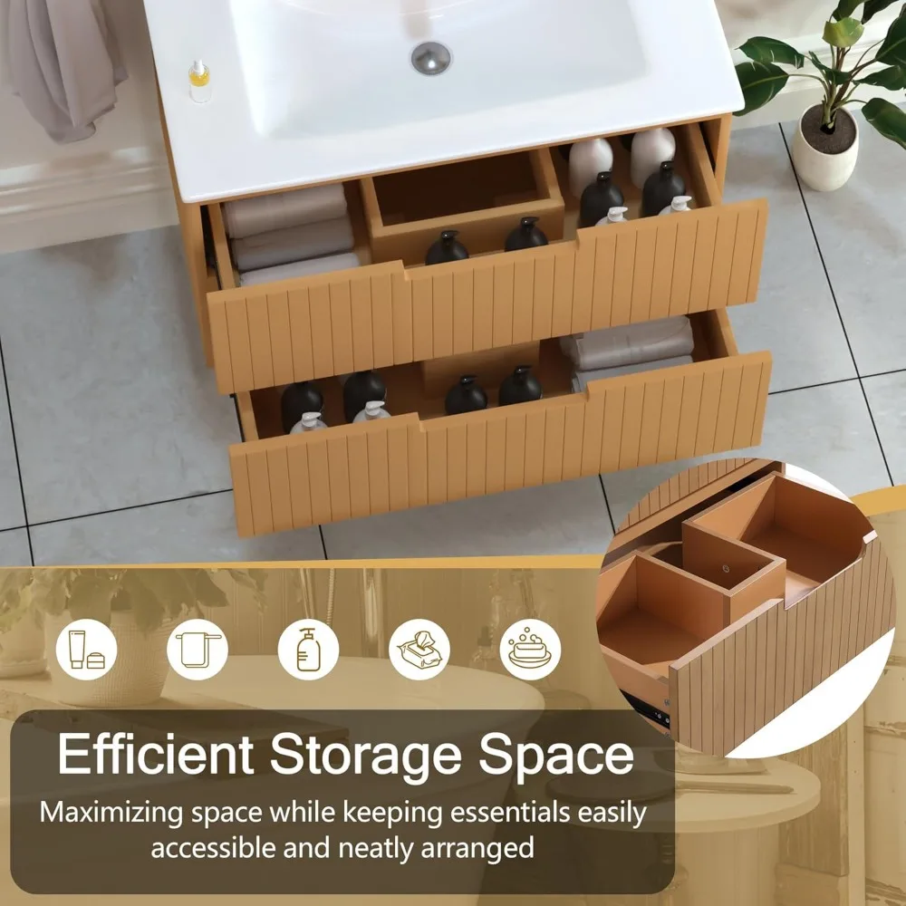 30 Inch Bathroom Vanity,Floating Bathroom Vanity w/ Ceramic Sink Set,Wall Mounted Floating Cabinet,Bath Storage Cabinet Vanity 6