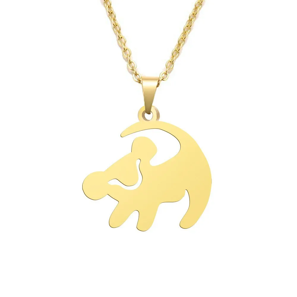 Classic Animated Movie Series Necklace Fashion Simple Gold Color Lion Shape Stainless Steel Dangle Necklace Women Jewelry Gifts 3
