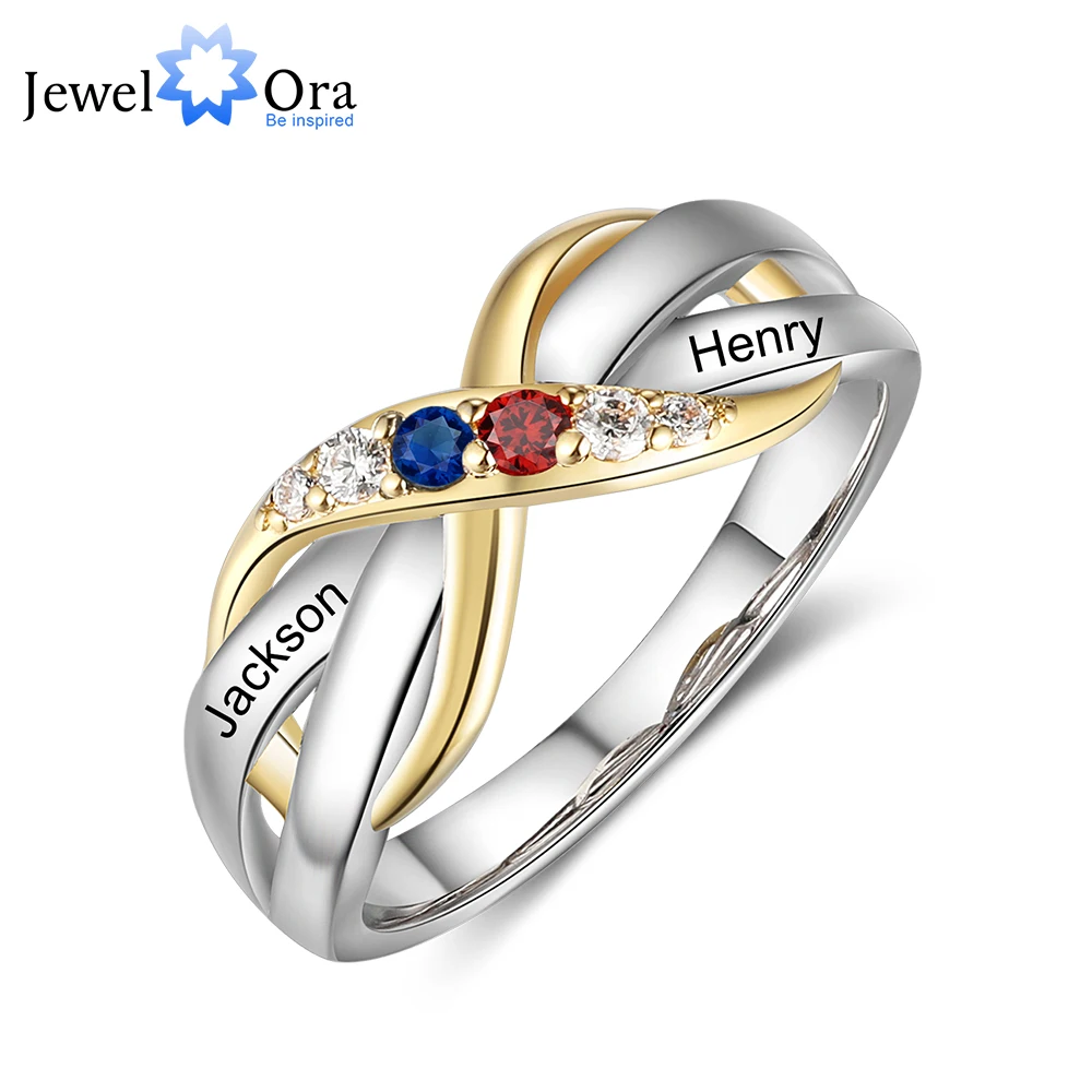 

Personalized Infinity Gold & Silver Color Rings for Women Customized 2 Name Engraved Ring with Birthstone Gift For Mothers Day