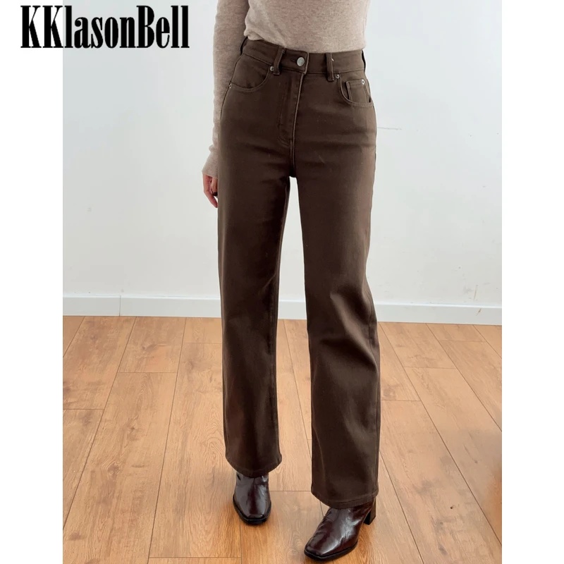 

1,3 KKlasonBell коричневые модные утолщенные флисовые прямые женские джинсы