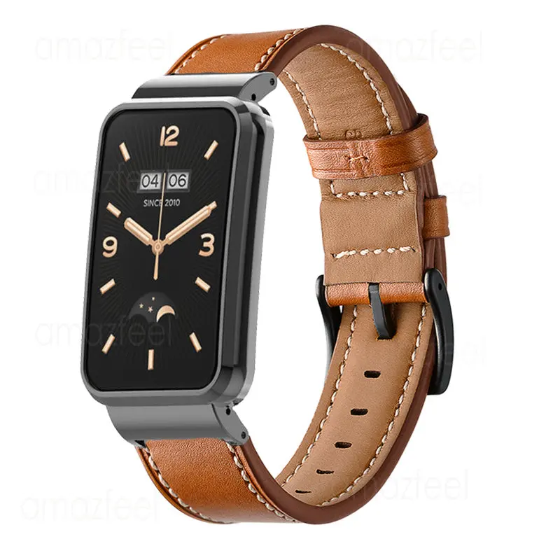 

Leather Strap For Mi Band 7 Pro Smart Band Accessories Bracelets + Metal Cover For xiaomi band 7 pro Watchband Protective Case