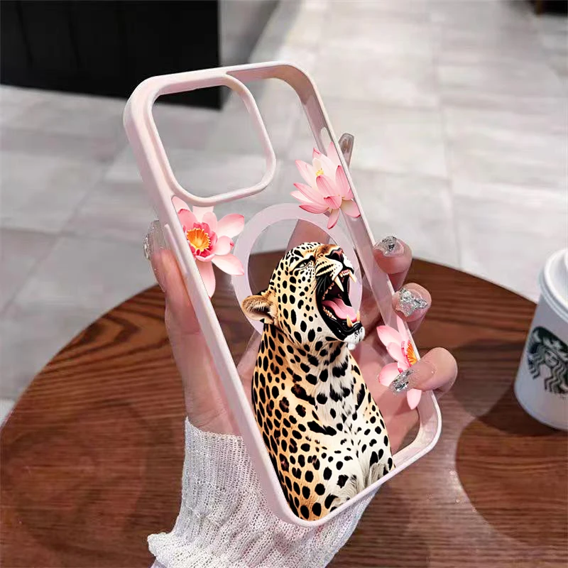 Lotus Leopard Print Magnetic Soft Phone Case